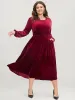 Solid Pocket Lantern Sleeve Velvet Flutter Dress sold by Bloomchic