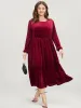 Solid Pocket Lantern Sleeve Velvet Flutter Dress sold by Bloomchic
