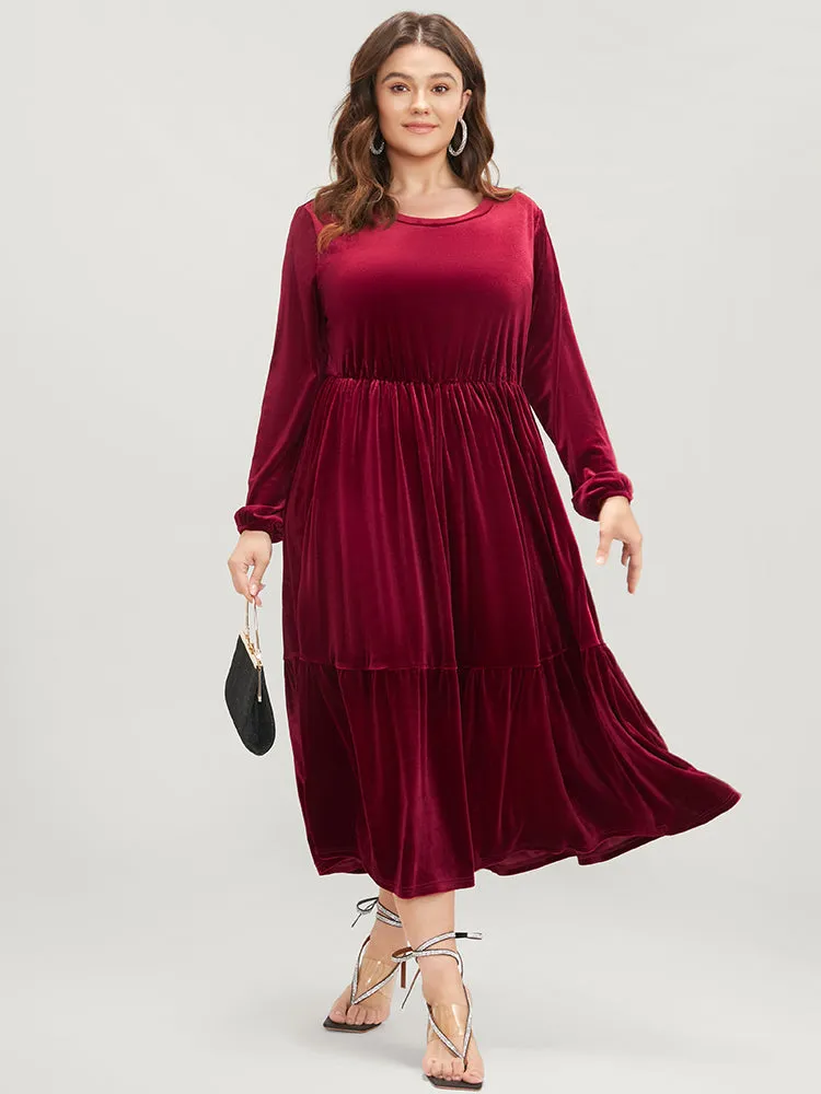 Solid Pocket Lantern Sleeve Velvet Flutter Dress sold by Bloomchic product image thumbnail 5
