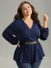 Solid Wrap Flutters Style Accents Belted Blouse sold by Bloomchic
