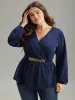 Solid Wrap Flutters Style Accents Belted Blouse sold by Bloomchic