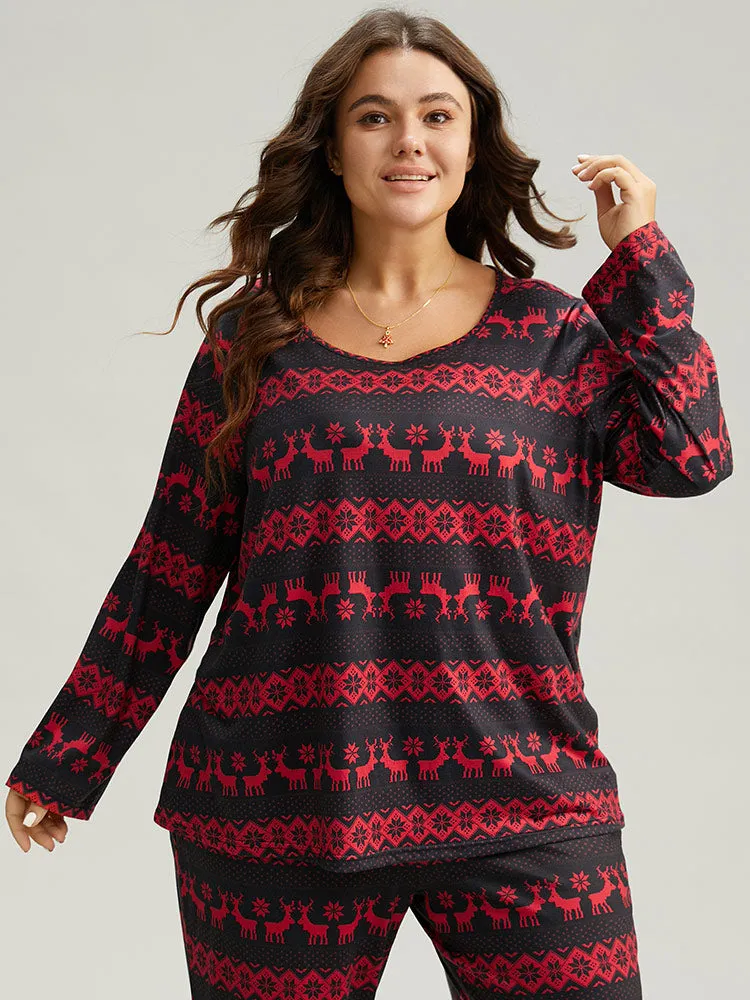 Christmas Elk Print Round Neck Sleep Top sold by Bloomchic product image thumbnail 5