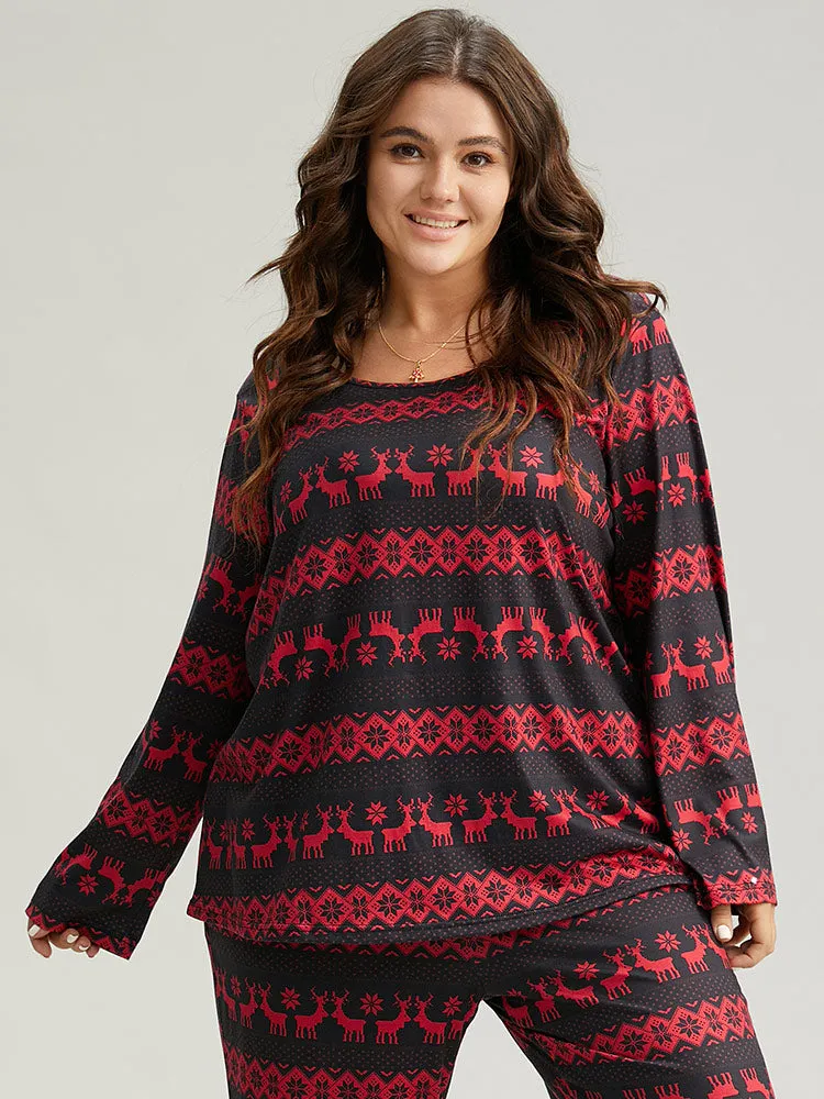 Christmas Elk Print Round Neck Sleep Top sold by Bloomchic