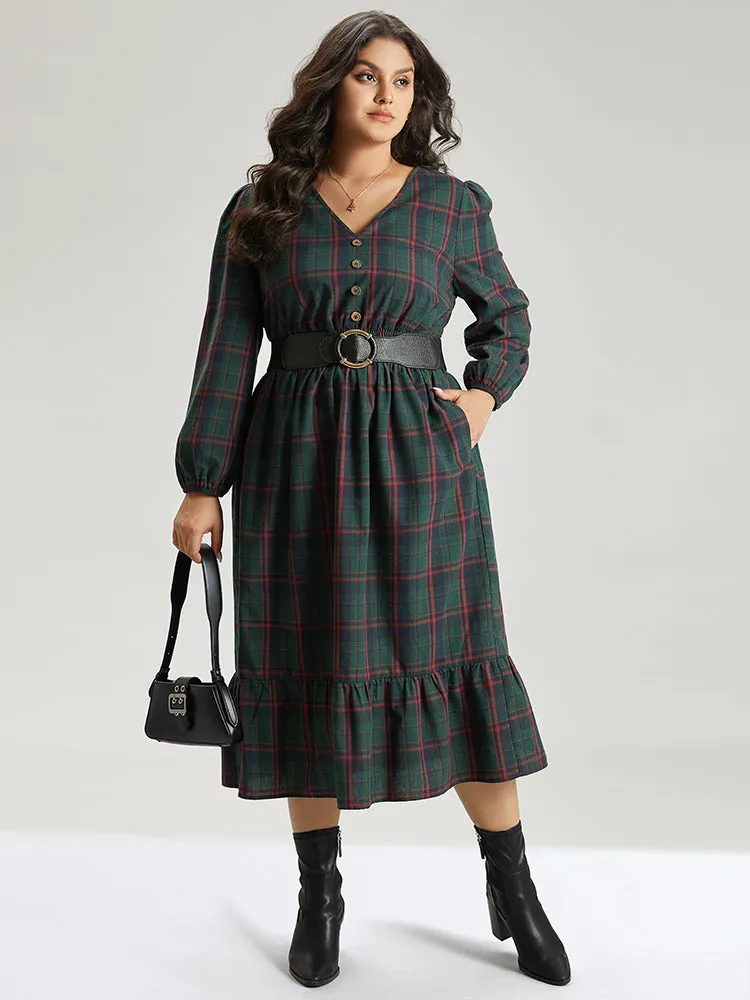 Plaid Shirred Button Detail Ruffle Hem Dress sold by Bloomchic product image thumbnail 2