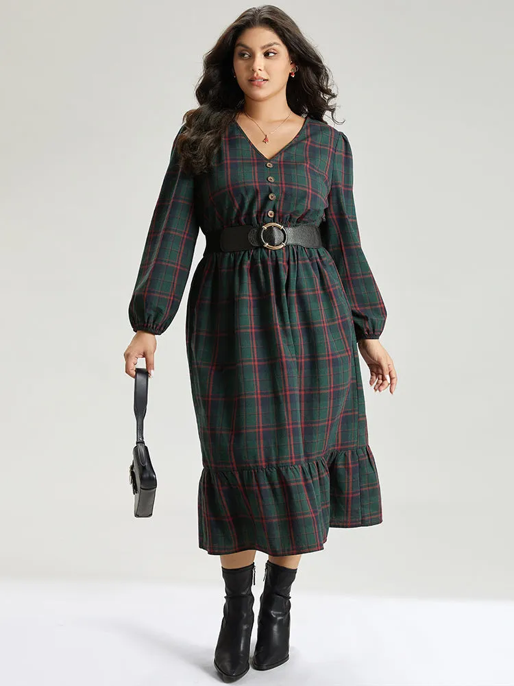 Plaid Shirred Button Detail Ruffle Hem Dress sold by Bloomchic product image thumbnail 5