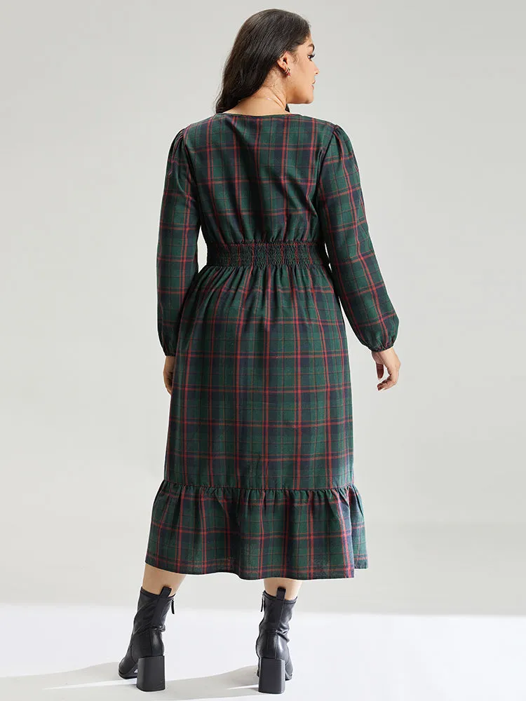 Plaid Shirred Button Detail Ruffle Hem Dress sold by Bloomchic product image thumbnail 4