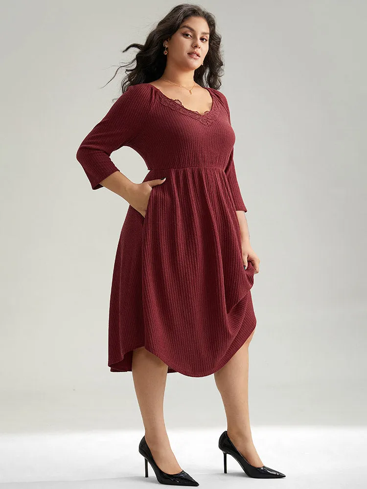 Solid Rib Knit Lace Insert Dress sold by Bloomchic product image thumbnail 4