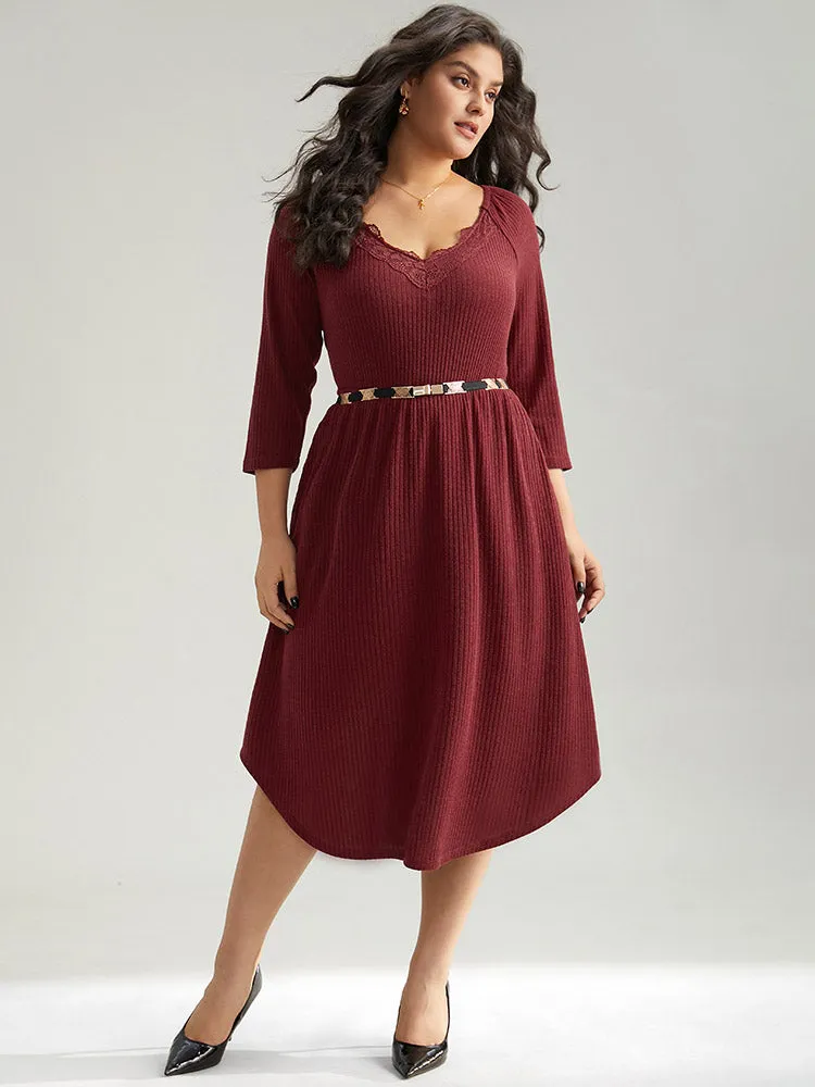 Solid Rib Knit Lace Insert Dress sold by Bloomchic product image thumbnail 2