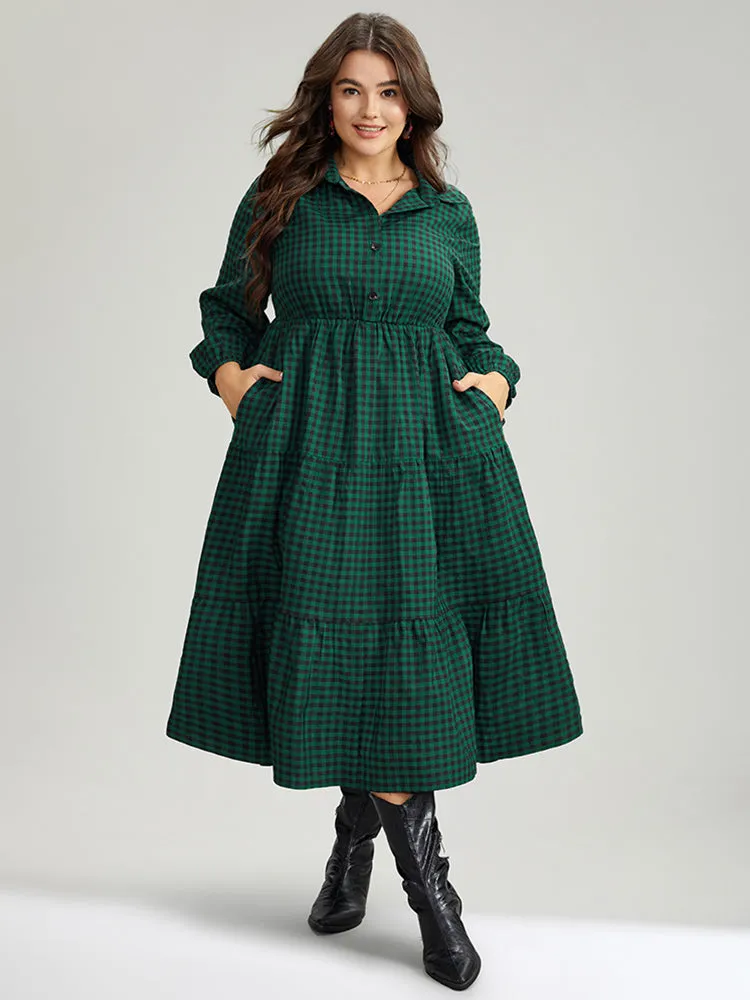 Gingham Pocket Button Up Elastic Waist Dress sold by Bloomchic product image thumbnail 2