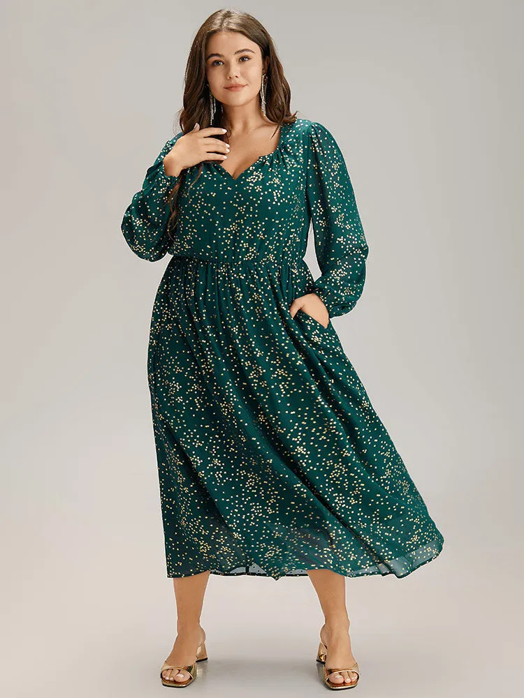 Glitter Star Notched Pleated Lantern Sleeve Dress sold by Bloomchic product image thumbnail 2