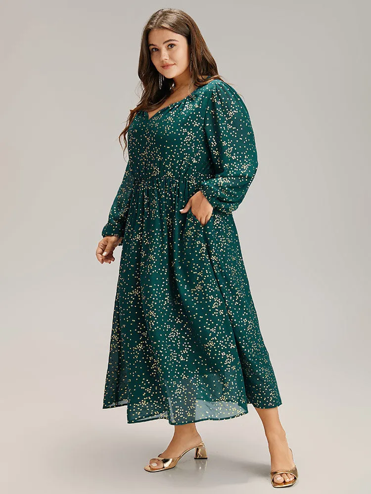 Glitter Star Notched Pleated Lantern Sleeve Dress sold by Bloomchic product image thumbnail 4