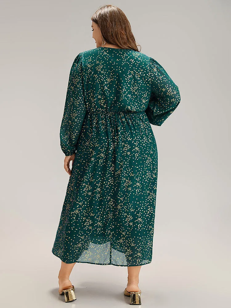 Glitter Star Notched Pleated Lantern Sleeve Dress sold by Bloomchic product image thumbnail 3