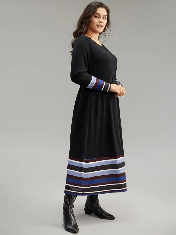 Striped Patchwork Contrast Crew Neck Dress sold by Bloomchic product image thumbnail 4