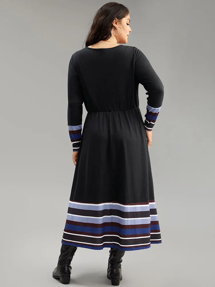 Striped Patchwork Contrast Crew Neck Dress sold by Bloomchic product image thumbnail 2