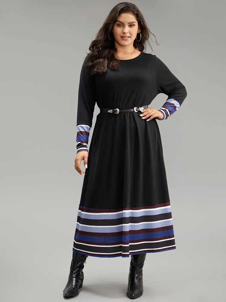 Striped Patchwork Contrast Crew Neck Dress sold by Bloomchic