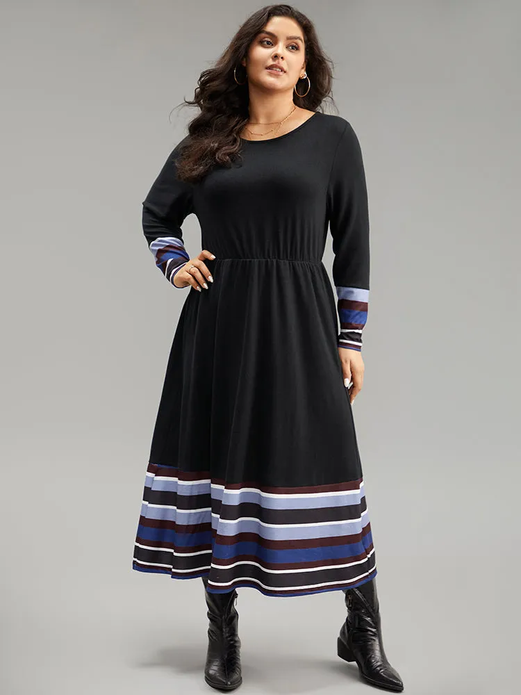 Striped Patchwork Contrast Crew Neck Dress sold by Bloomchic product image thumbnail 3