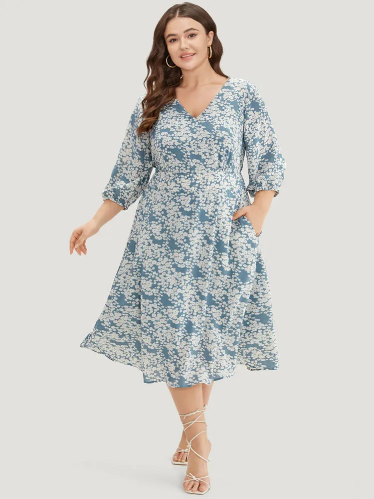 Ditsy Floral Pleated Detail Lantern Sleeve Dress sold by Bloomchic