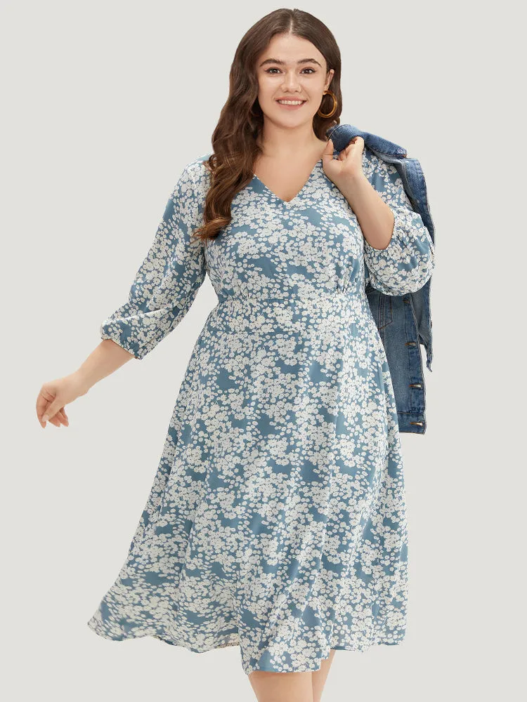 Ditsy Floral Pleated Detail Lantern Sleeve Dress sold by Bloomchic product image thumbnail 3