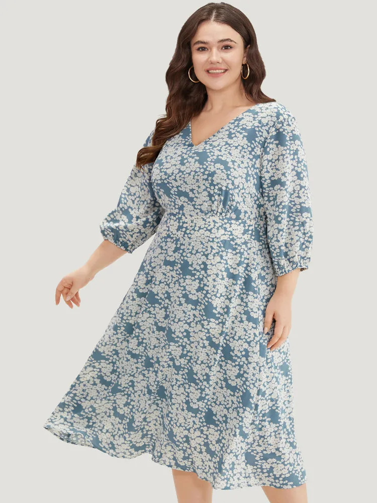 Ditsy Floral Pleated Detail Lantern Sleeve Dress sold by Bloomchic product image thumbnail 4