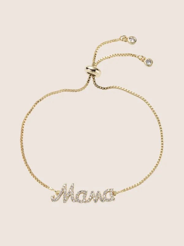 Mama Letter Cubic Zirconia Inlay Chain Bracelet sold by Bloomchic