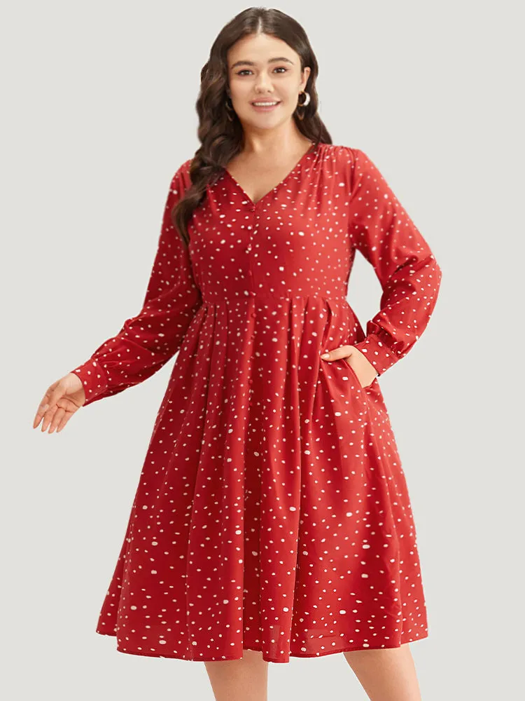 Polka Dot Button Detail Pleated Dress sold by Bloomchic