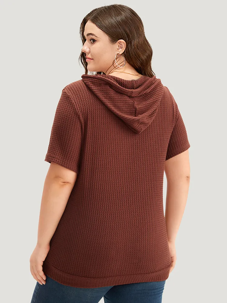 Waffle Knit Half Zip Hooded Drawstring T-shirt sold by Bloomchic product image thumbnail 2