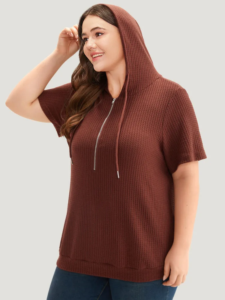 Waffle Knit Half Zip Hooded Drawstring T-shirt sold by Bloomchic product image thumbnail 3