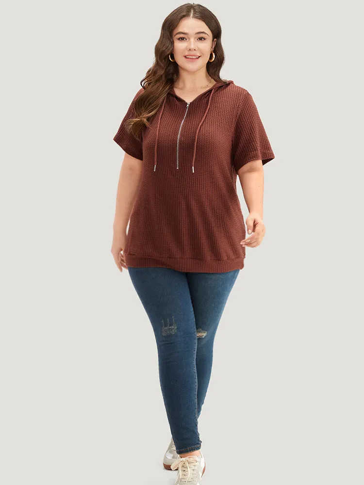 Waffle Knit Half Zip Hooded Drawstring T-shirt sold by Bloomchic product image thumbnail 5