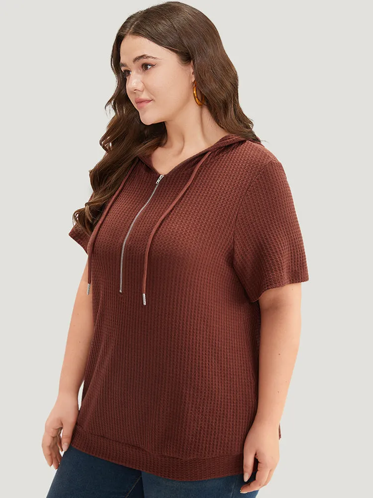 Waffle Knit Half Zip Hooded Drawstring T-shirt sold by Bloomchic product image thumbnail 4