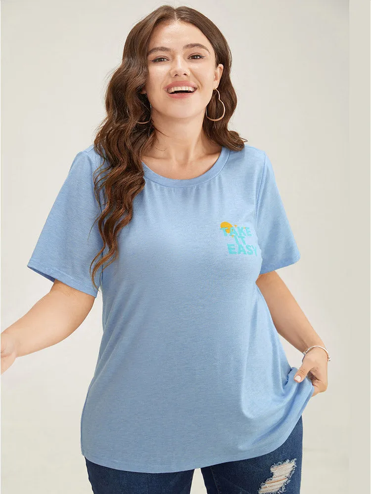 Slogan Print Short Sleeve T-shirt sold by Bloomchic