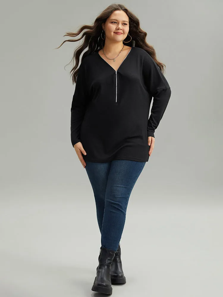 Solid Zipper Detail Patchwork T-shirt sold by Bloomchic product image thumbnail 4