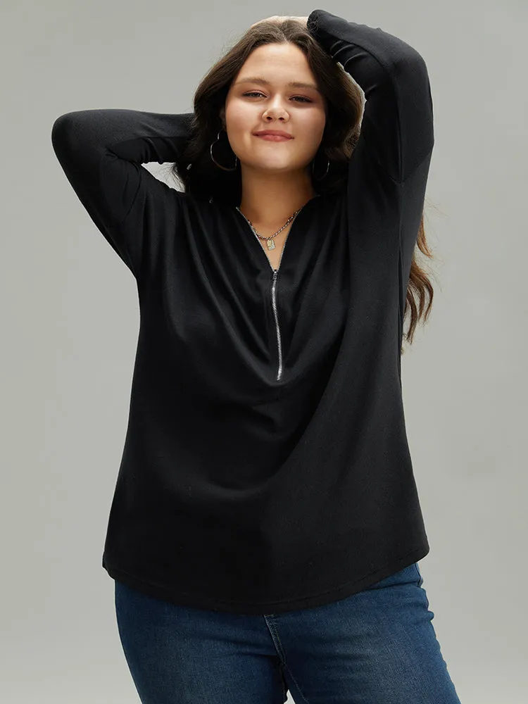Solid Zipper Detail Patchwork T-shirt sold by Bloomchic product image thumbnail 3