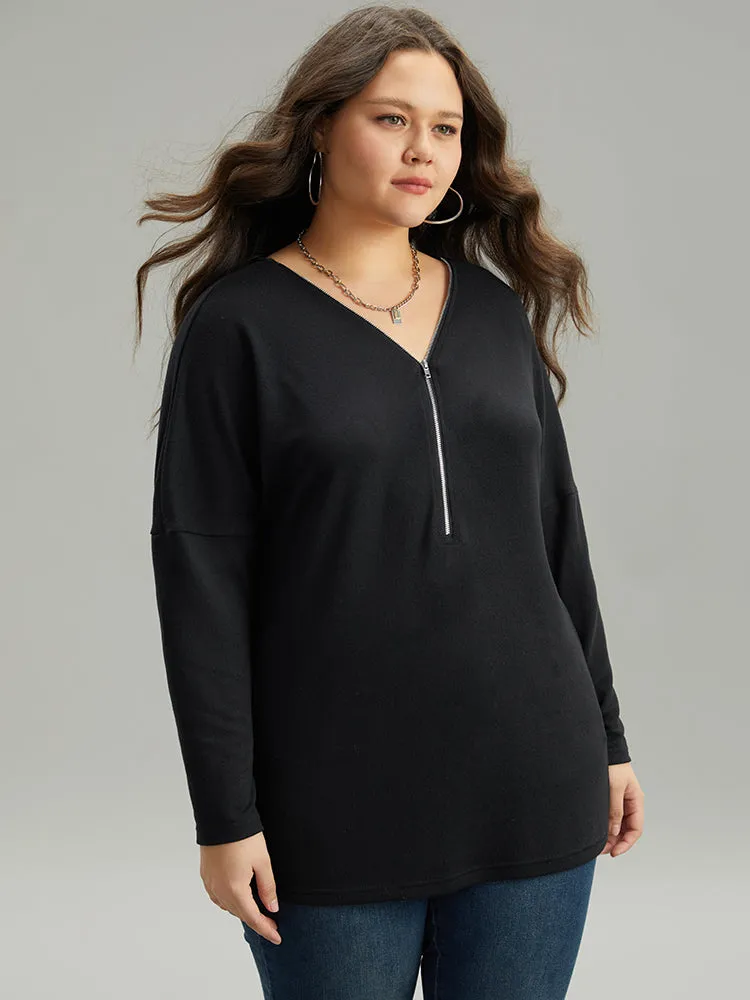 Solid Zipper Detail Patchwork T-shirt sold by Bloomchic product image thumbnail 2