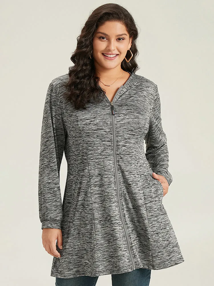 Plain Heather Zipper Pocket Hooded Jacket sold by Bloomchic