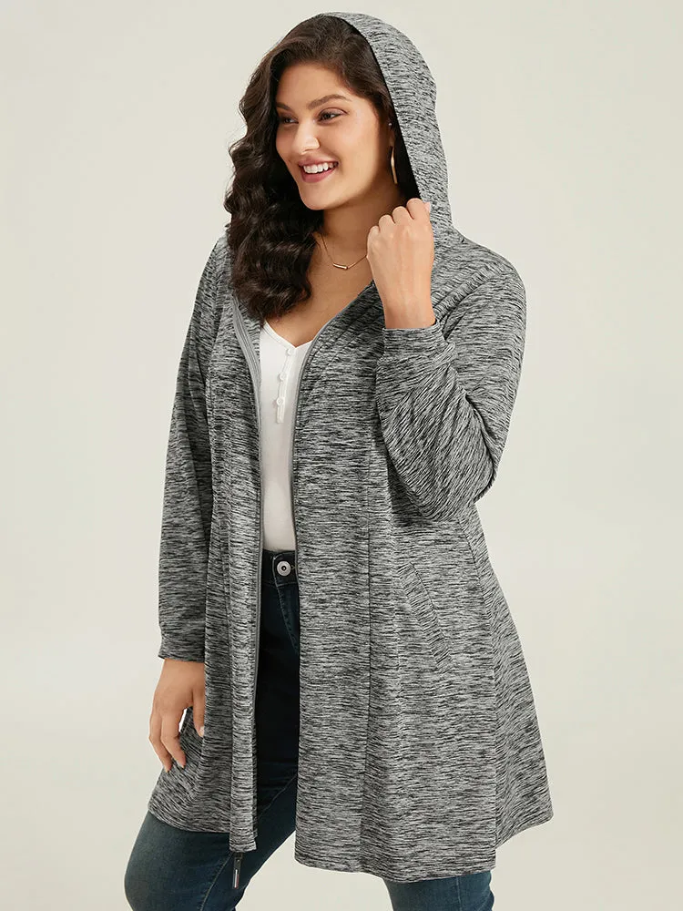 Plain Heather Zipper Pocket Hooded Jacket sold by Bloomchic product image thumbnail 5