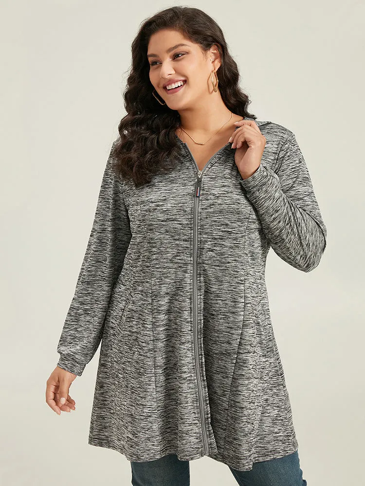 Plain Heather Zipper Pocket Hooded Jacket sold by Bloomchic product image thumbnail 2