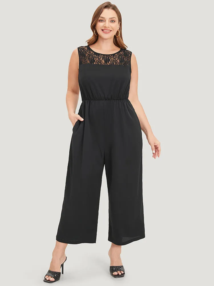 Solid Lace Mesh Pocket Sleeveless Jumpsuit sold by Bloomchic