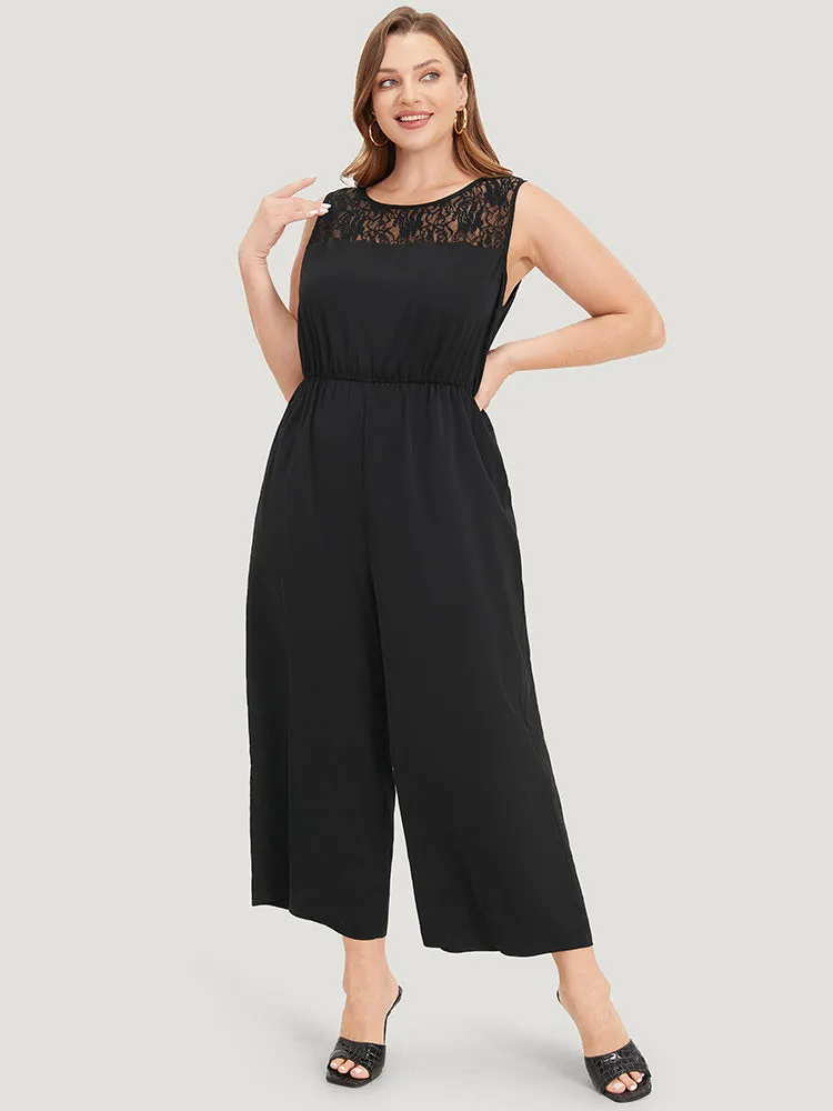 Solid Lace Mesh Pocket Sleeveless Jumpsuit sold by Bloomchic product image thumbnail 4