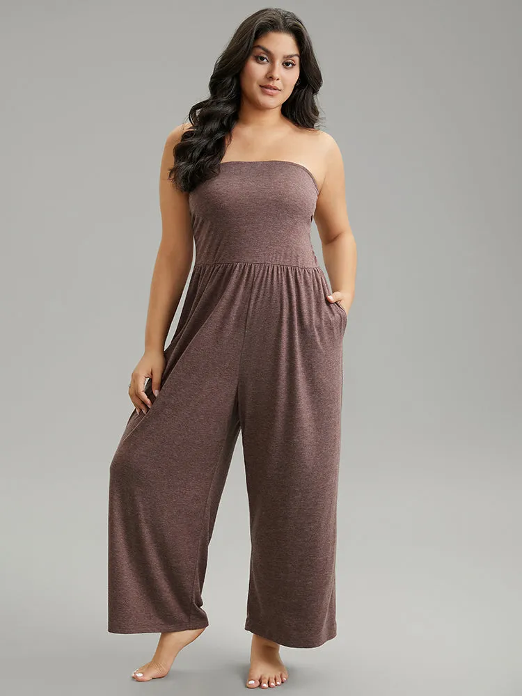 Plain Pocket Shoulderless Gathered Sleep Jumpsuit sold by Bloomchic product image thumbnail 3