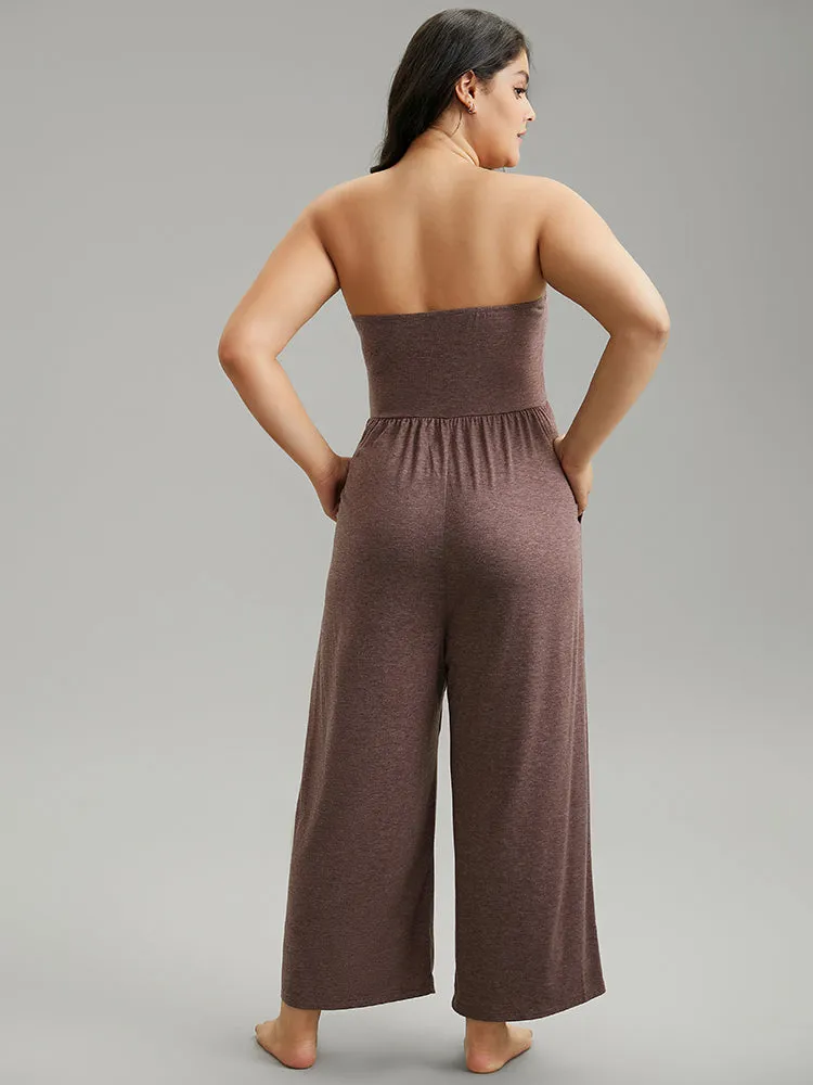 Plain Pocket Shoulderless Gathered Sleep Jumpsuit sold by Bloomchic product image thumbnail 2