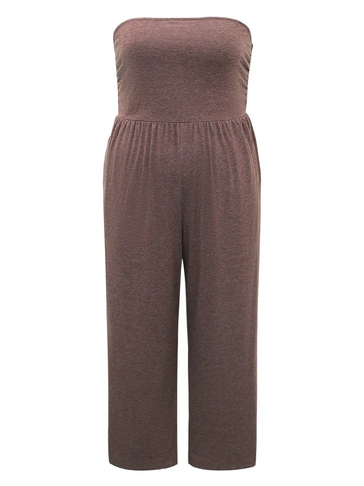 Plain Pocket Shoulderless Gathered Sleep Jumpsuit sold by Bloomchic product image thumbnail 5