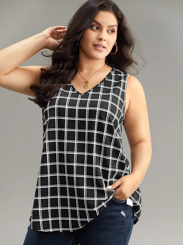 Gingham Print V Neck Tank Top sold by Bloomchic