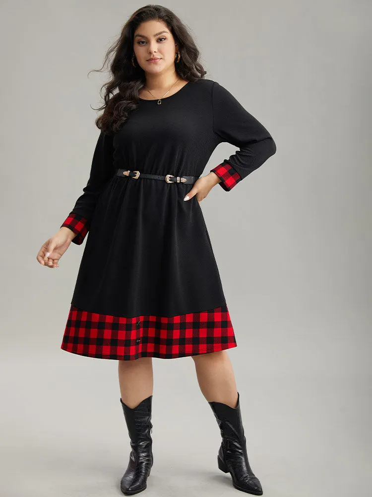 Plaid Patchwork Round Neck Elastic Waist Dress sold by Bloomchic product image thumbnail 2