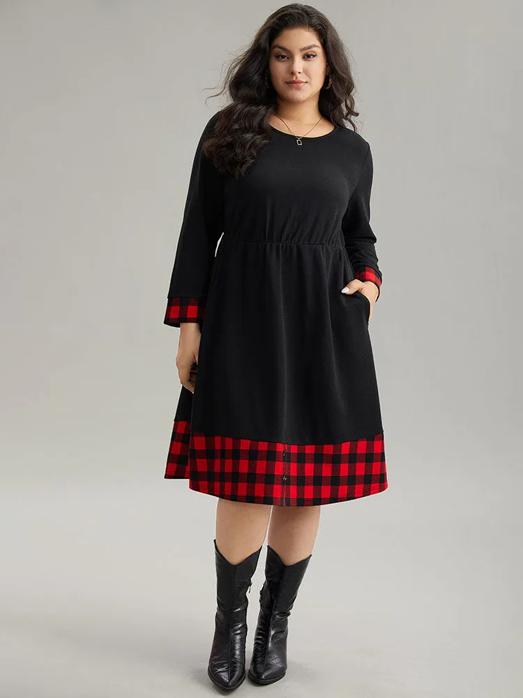 Plaid Patchwork Round Neck Elastic Waist Dress sold by Bloomchic product image thumbnail 5