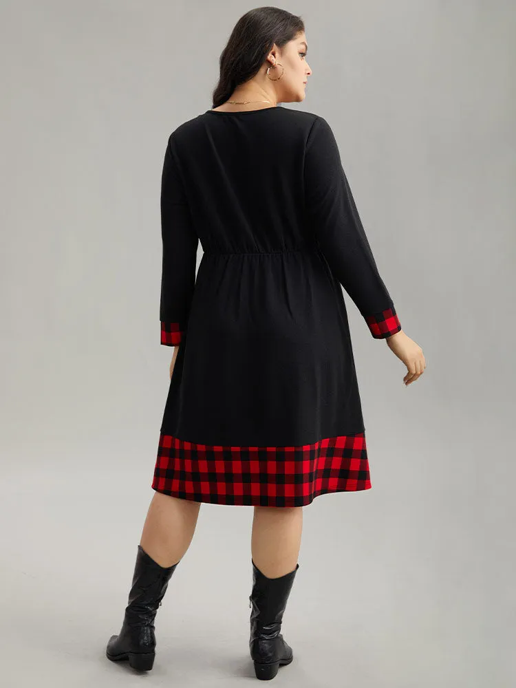Plaid Patchwork Round Neck Elastic Waist Dress sold by Bloomchic product image thumbnail 3