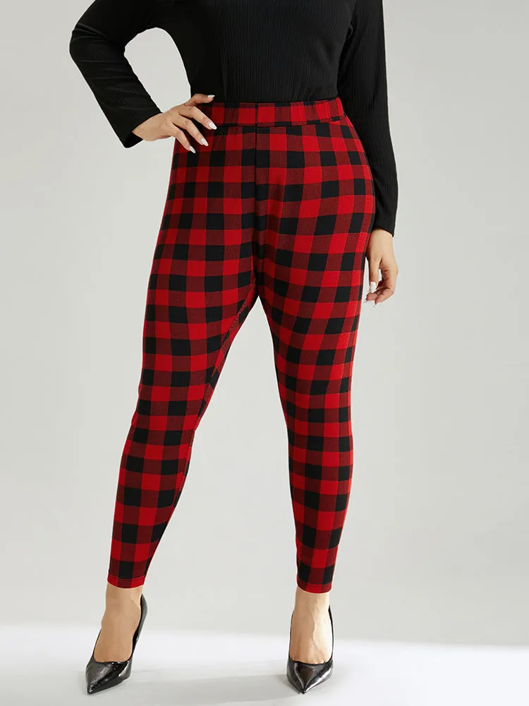 Plaid Elastic Waist High Rise Skinny Leggings sold by Bloomchic product image thumbnail 2