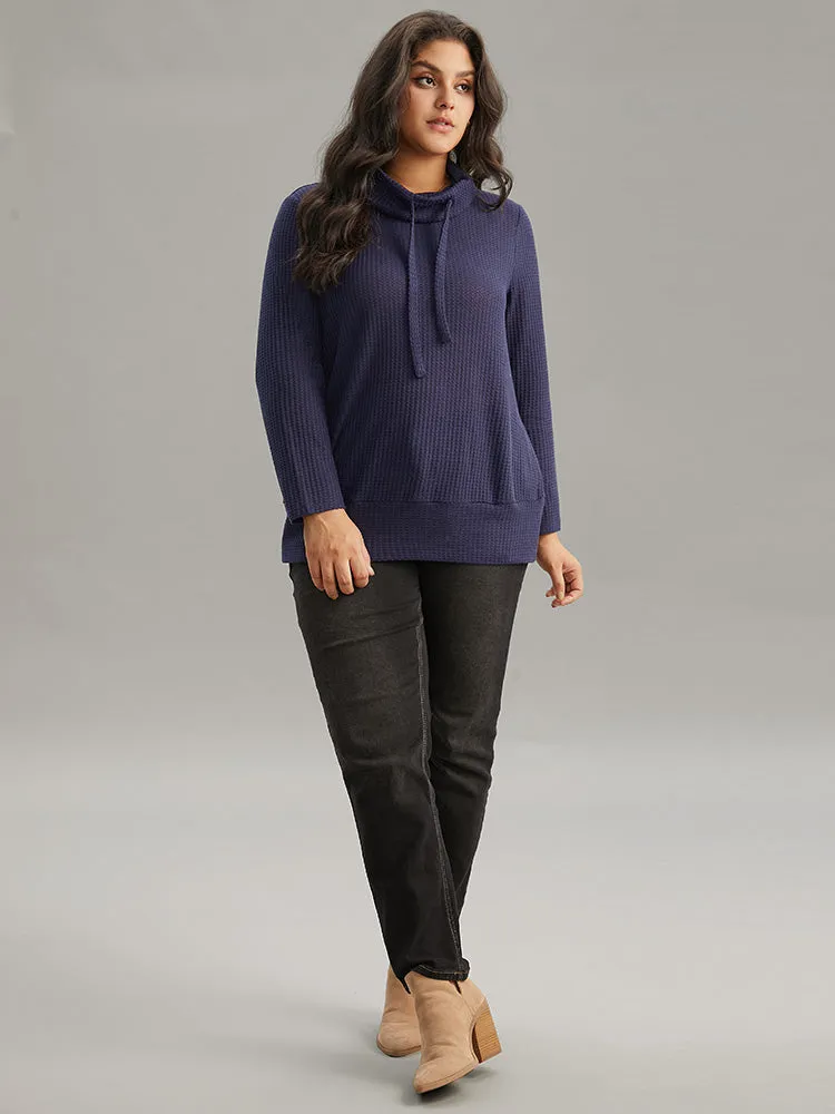 Solid Funnel Neck Waffle Knit Drawstring T-shirt sold by Bloomchic product image thumbnail 3