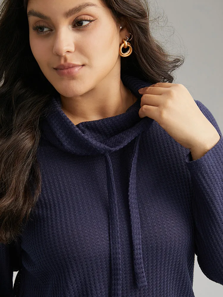 Solid Funnel Neck Waffle Knit Drawstring T-shirt sold by Bloomchic product image thumbnail 4