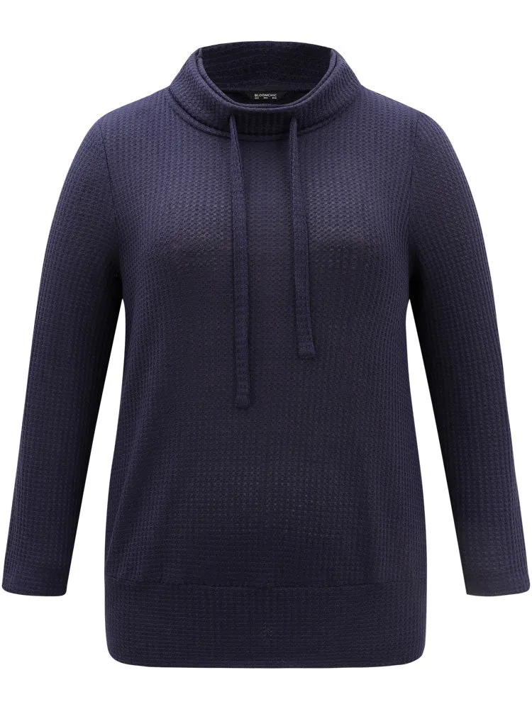 Solid Funnel Neck Waffle Knit Drawstring T-shirt sold by Bloomchic product image thumbnail 5