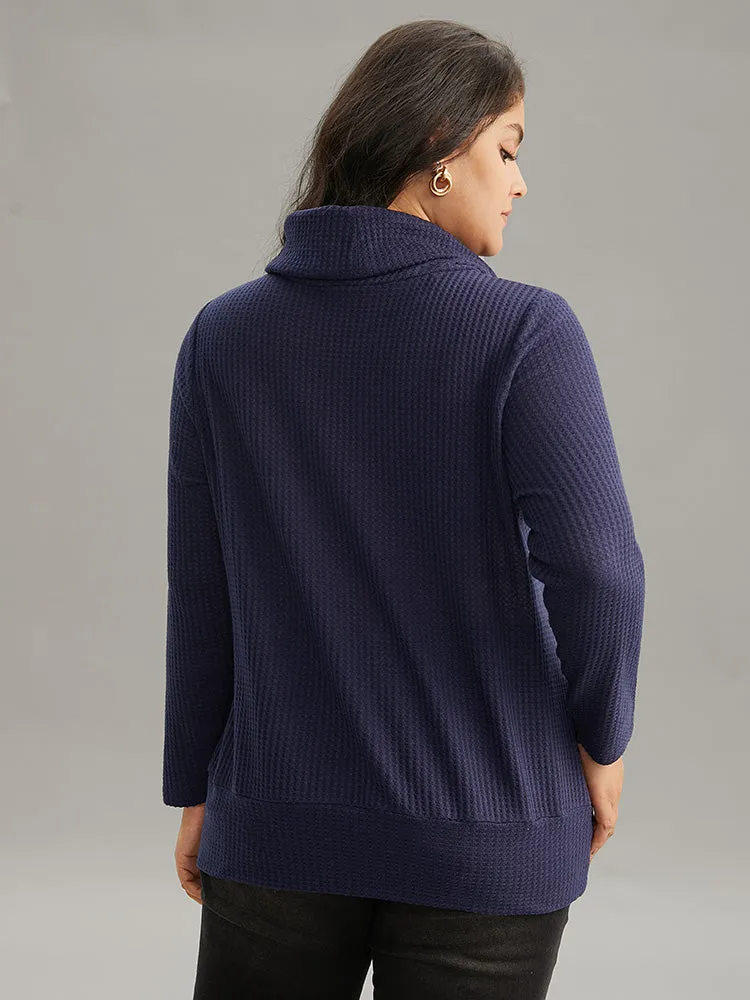 Solid Funnel Neck Waffle Knit Drawstring T-shirt sold by Bloomchic product image thumbnail 2